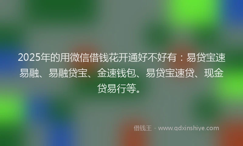 2025年的用微信借钱花开通好不好有：易贷宝速易融、易融贷宝、金速钱包、易贷宝速贷、现金贷易行等。