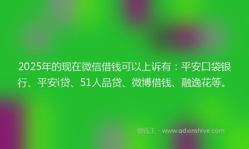 2025年的现在微信借钱可以上诉有：平安口袋银行、平安i贷、51人品贷、微博借钱、融逸花等。