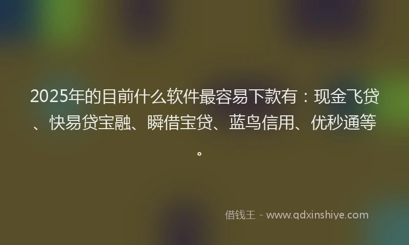 2025年的目前什么软件最容易下款有：现金飞贷、快易贷宝融、瞬借宝贷、蓝鸟信用、优秒通等。