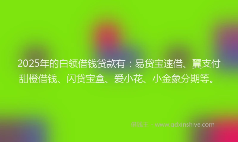 2025年的白领借钱贷款有：易贷宝速借、翼支付甜橙借钱、闪贷宝盒、爱小花、小金象分期等。