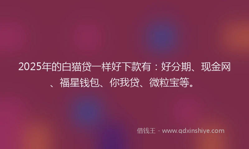 2025年的白猫贷一样好下款有：好分期、现金网、福星钱包、你我贷、微粒宝等。