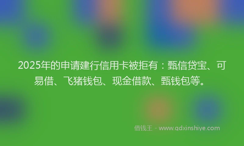 2025年的申请建行信用卡被拒有：甄信贷宝、可易借、飞猪钱包、现金借款、甄钱包等。