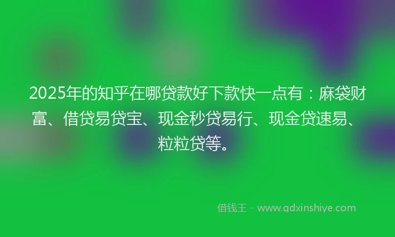 2025年的知乎在哪贷款好下款快一点有：麻袋财富、借贷易贷宝、现金秒贷易行、现金贷速易、粒粒贷等。