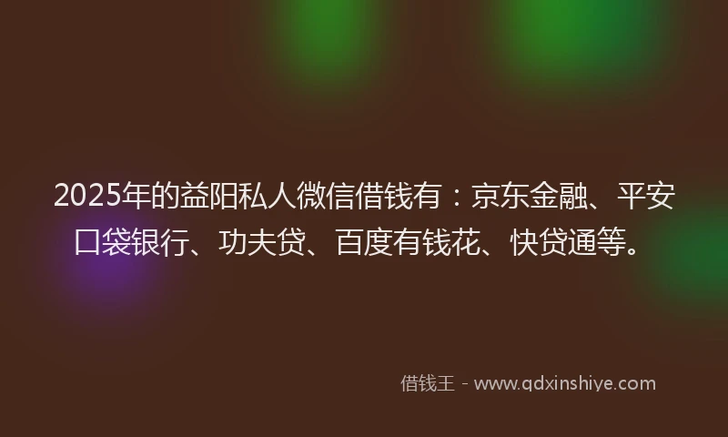 2025年的益阳私人微信借钱有：京东金融、平安口袋银行、功夫贷、百度有钱花、快贷通等。