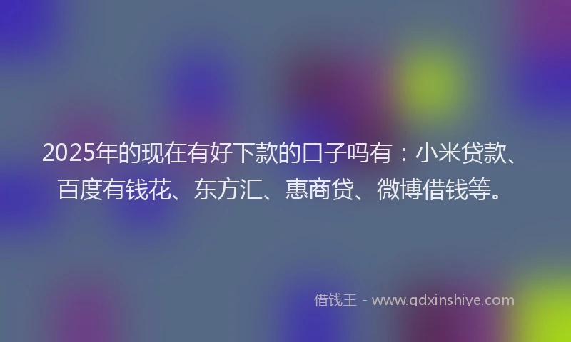 2025年的现在有好下款的口子吗有：小米贷款、百度有钱花、东方汇、惠商贷、微博借钱等。