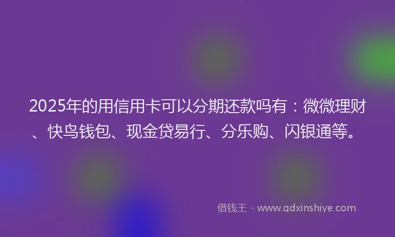 2025年的用信用卡可以分期还款吗有：微微理财、快鸟钱包、现金贷易行、分乐购、闪银通等。