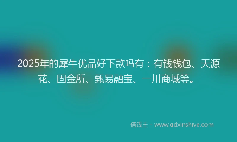 2025年的犀牛优品好下款吗有：有钱钱包、天源花、固金所、甄易融宝、一川商城等。
