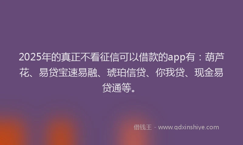 2025年的真正不看征信可以借款的app有：葫芦花、易贷宝速易融、琥珀信贷、你我贷、现金易贷通等。