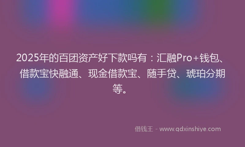 2025年的百团资产好下款吗有：汇融Pro+钱包、借款宝快融通、现金借款宝、随手贷、琥珀分期等。