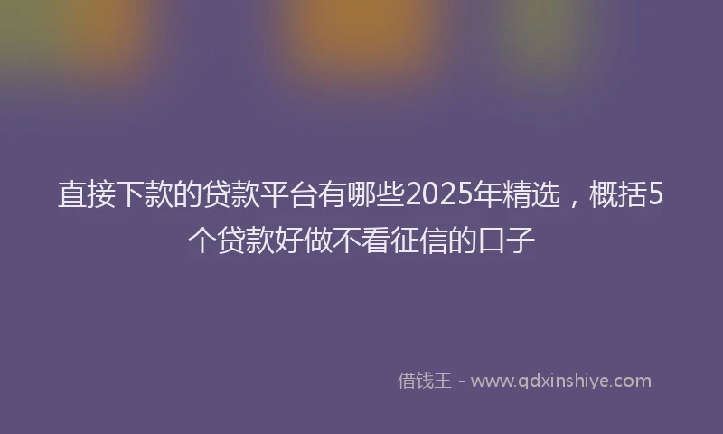 直接下款的贷款平台有哪些2025年精选，概括5个贷款好做不看征信的口子