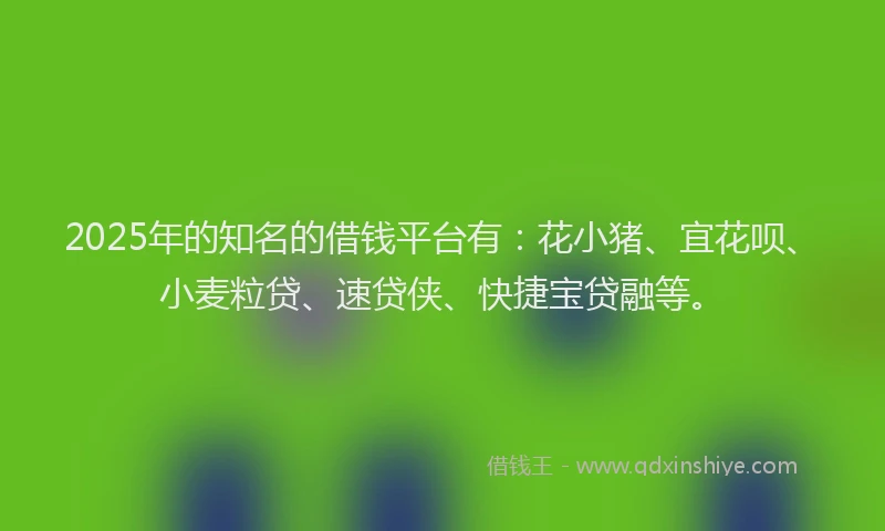 2025年的知名的借钱平台有：花小猪、宜花呗、小麦粒贷、速贷侠、快捷宝贷融等。