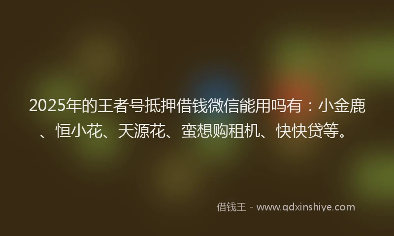 2025年的王者号抵押借钱微信能用吗有：小金鹿、恒小花、天源花、蛮想购租机、快快贷等。