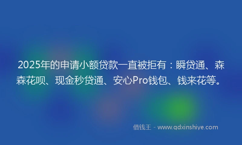 2025年的申请小额贷款一直被拒有：瞬贷通、森森花呗、现金秒贷通、安心Pro钱包、钱来花等。