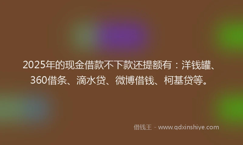 2025年的现金借款不下款还提额有：洋钱罐、360借条、滴水贷、微博借钱、柯基贷等。