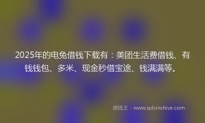 2025年的电兔借钱下载有：美团生活费借钱、有钱钱包、多米、现金秒借宝途、钱满满等。