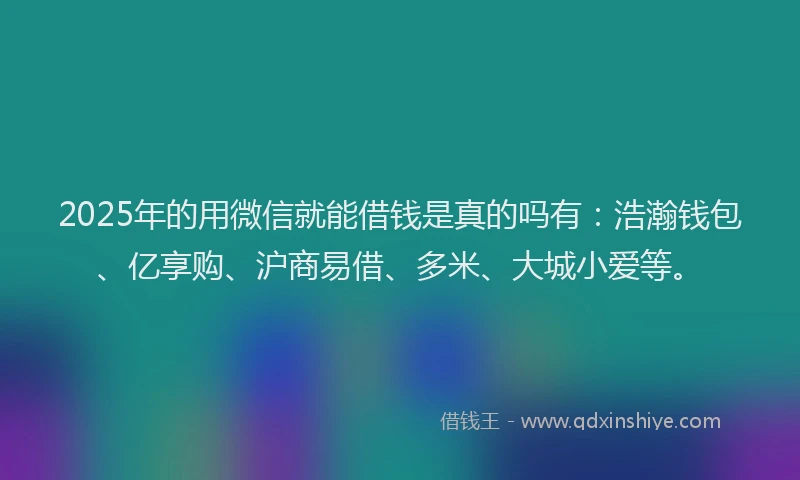 2025年的用微信就能借钱是真的吗有：浩瀚钱包、亿享购、沪商易借、多米、大城小爱等。