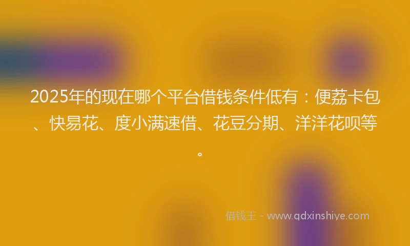 2025年的现在哪个平台借钱条件低有：便荔卡包、快易花、度小满速借、花豆分期、洋洋花呗等。