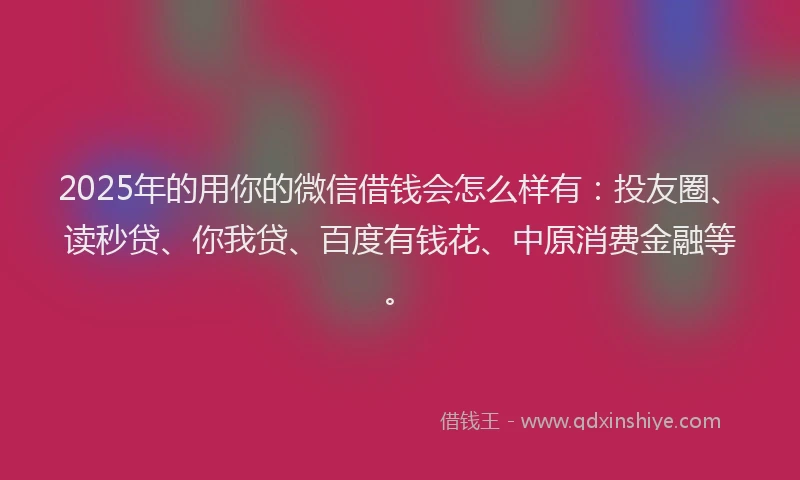 2025年的用你的微信借钱会怎么样有：投友圈、读秒贷、你我贷、百度有钱花、中原消费金融等。