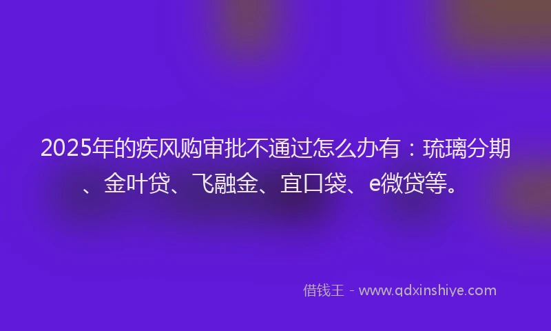 2025年的疾风购审批不通过怎么办有：琉璃分期、金叶贷、飞融金、宜口袋、e微贷等。
