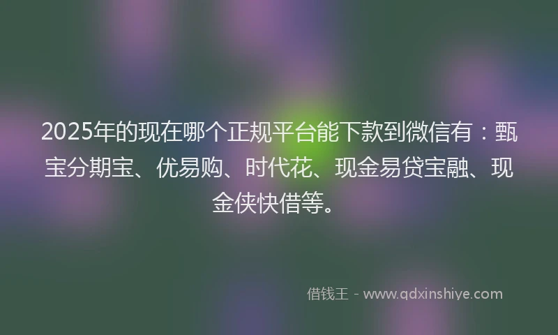 2025年的现在哪个正规平台能下款到微信有：甄宝分期宝、优易购、时代花、现金易贷宝融、现金侠快借等。