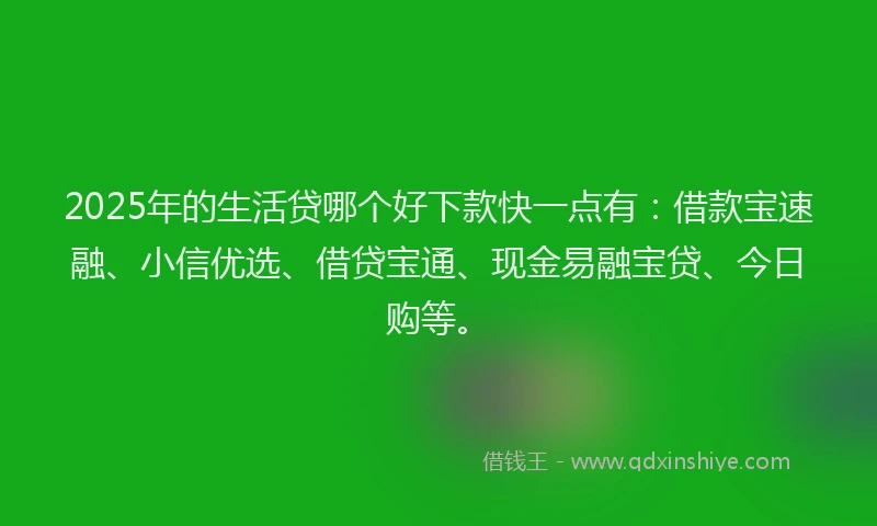 2025年的生活贷哪个好下款快一点有：借款宝速融、小信优选、借贷宝通、现金易融宝贷、今日购等。