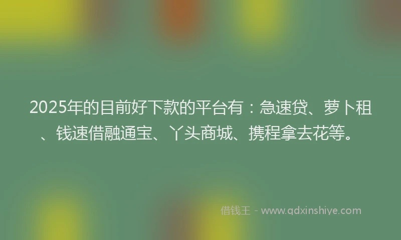 2025年的目前好下款的平台有：急速贷、萝卜租、钱速借融通宝、丫头商城、携程拿去花等。
