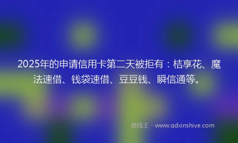 2025年的申请信用卡第二天被拒有：桔享花、魔法速借、钱袋速借、豆豆钱、瞬信通等。