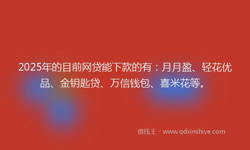 2025年的目前网贷能下款的有：月月盈、轻花优品、金钥匙贷、万信钱包、喜米花等。