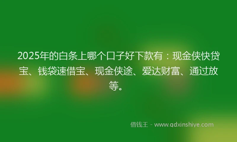 2025年的白条上哪个口子好下款有：现金侠快贷宝、钱袋速借宝、现金侠途、爱达财富、通过放等。