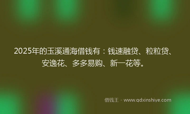2025年的玉溪通海借钱有：钱速融贷、粒粒贷、安逸花、多多易购、新一花等。