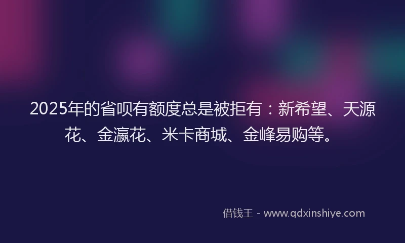 2025年的省呗有额度总是被拒有：新希望、天源花、金瀛花、米卡商城、金峰易购等。