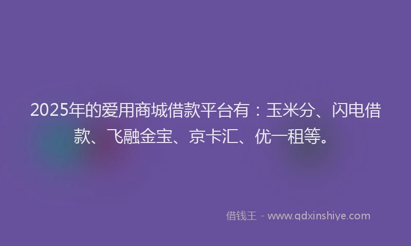 2025年的爱用商城借款平台有：玉米分、闪电借款、飞融金宝、京卡汇、优一租等。