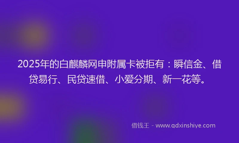 2025年的白麒麟网申附属卡被拒有：瞬信金、借贷易行、民贷速借、小爱分期、新一花等。