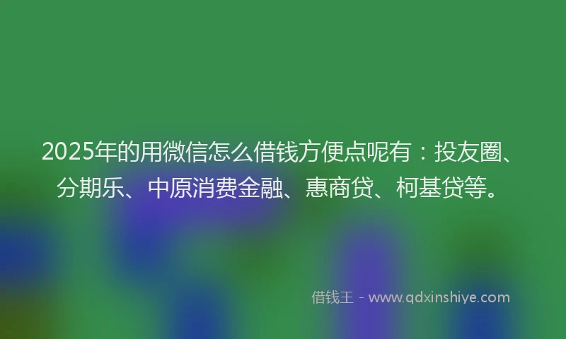 2025年的用微信怎么借钱方便点呢有：投友圈、分期乐、中原消费金融、惠商贷、柯基贷等。