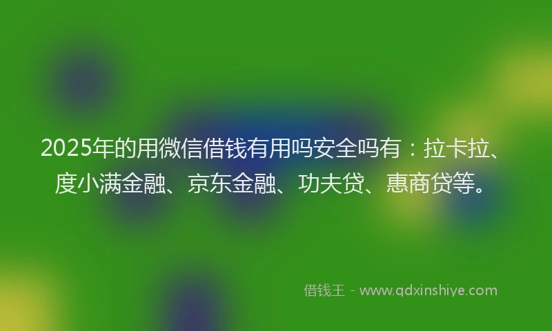 2025年的用微信借钱有用吗安全吗有：拉卡拉、度小满金融、京东金融、功夫贷、惠商贷等。