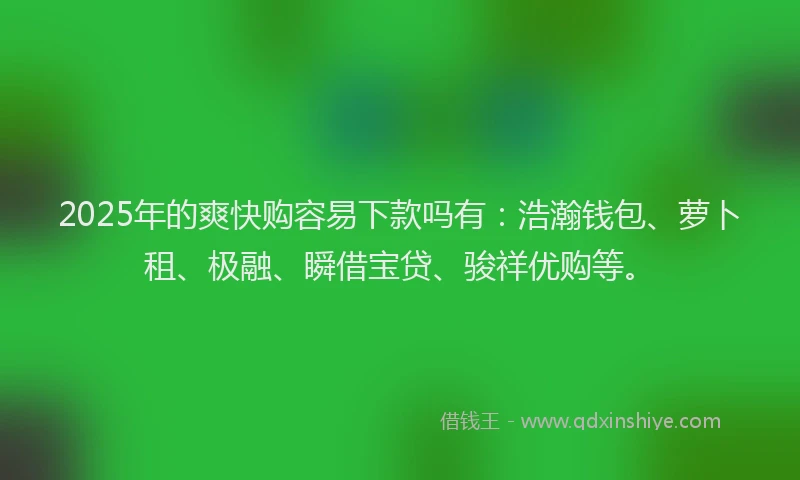 2025年的爽快购容易下款吗有：浩瀚钱包、萝卜租、极融、瞬借宝贷、骏祥优购等。