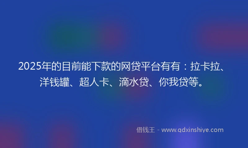 2025年的目前能下款的网贷平台有有：拉卡拉、洋钱罐、超人卡、滴水贷、你我贷等。