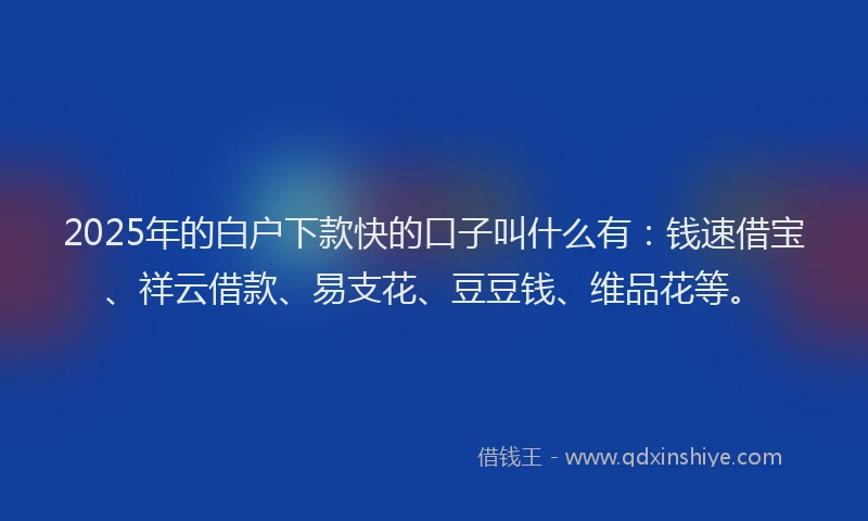 2025年的白户下款快的口子叫什么有：钱速借宝、祥云借款、易支花、豆豆钱、维品花等。