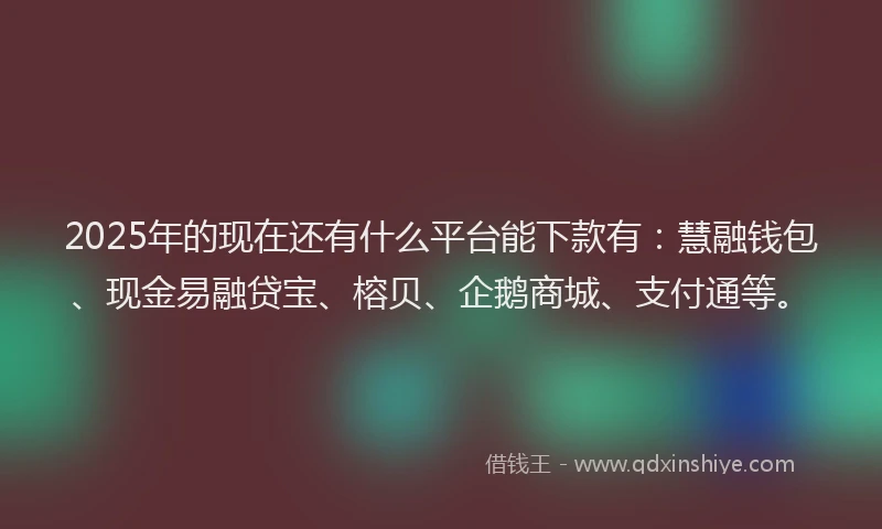 2025年的现在还有什么平台能下款有：慧融钱包、现金易融贷宝、榕贝、企鹅商城、支付通等。