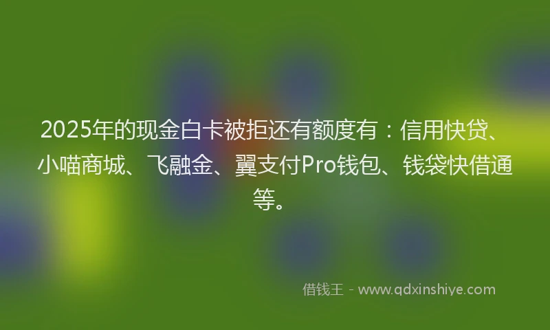 2025年的现金白卡被拒还有额度有：信用快贷、小喵商城、飞融金、翼支付Pro钱包、钱袋快借通等。