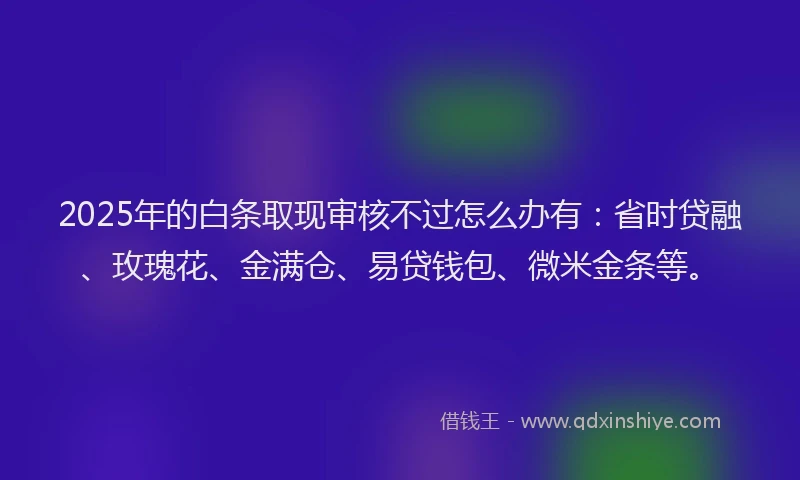 2025年的白条取现审核不过怎么办有：省时贷融、玫瑰花、金满仓、易贷钱包、微米金条等。