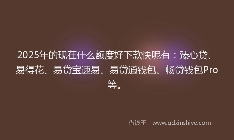 2025年的现在什么额度好下款快呢有：臻心贷、易得花、易贷宝速易、易贷通钱包、畅贷钱包Pro等。