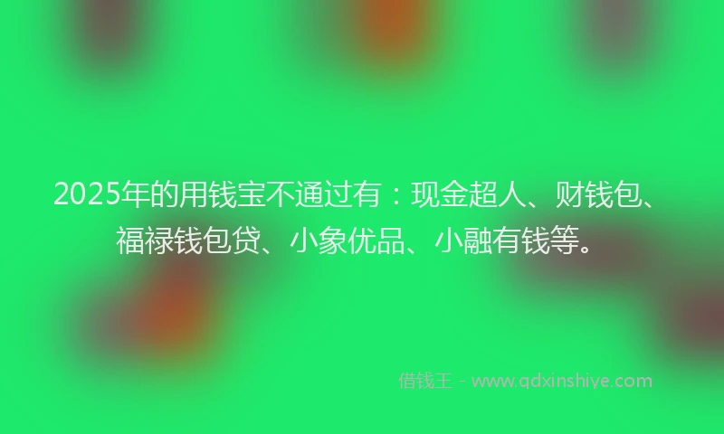 2025年的用钱宝不通过有：现金超人、财钱包、福禄钱包贷、小象优品、小融有钱等。