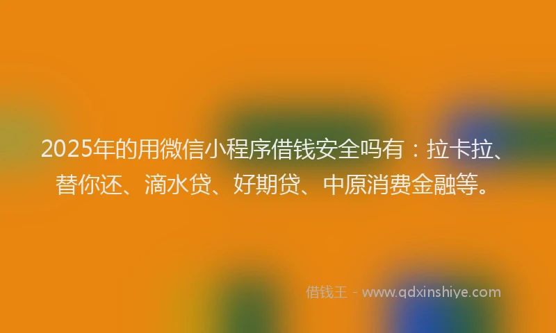 2025年的用微信小程序借钱安全吗有：拉卡拉、替你还、滴水贷、好期贷、中原消费金融等。