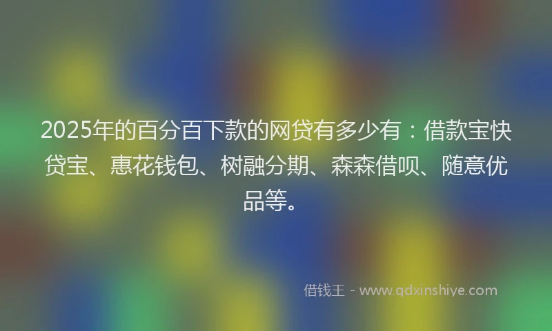 2025年的百分百下款的网贷有多少有：借款宝快贷宝、惠花钱包、树融分期、森森借呗、随意优品等。