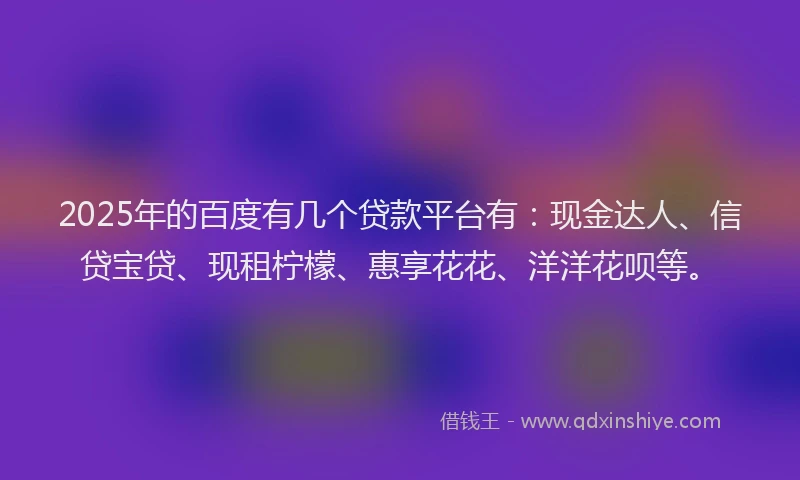 2025年的百度有几个贷款平台有：现金达人、信贷宝贷、现租柠檬、惠享花花、洋洋花呗等。