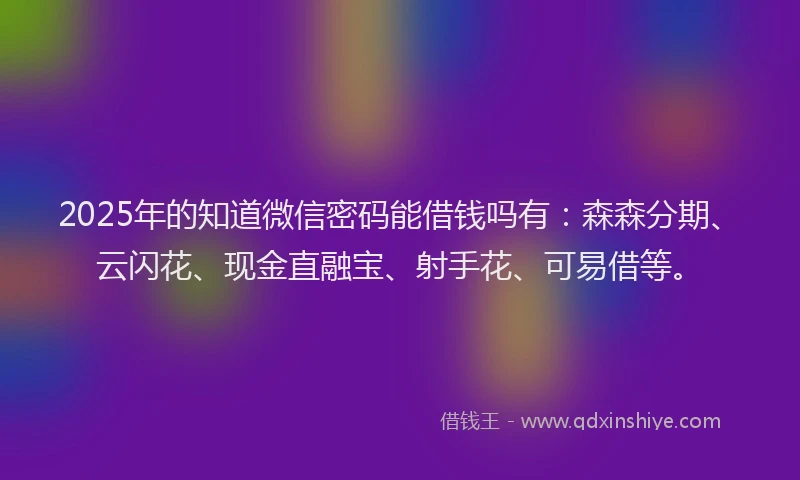 2025年的知道微信密码能借钱吗有：森森分期、云闪花、现金直融宝、射手花、可易借等。