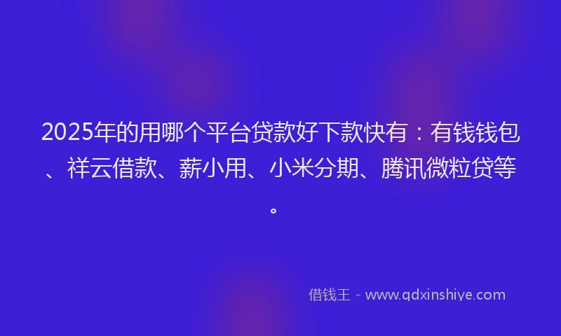2025年的用哪个平台贷款好下款快有：有钱钱包、祥云借款、薪小用、小米分期、腾讯微粒贷等。