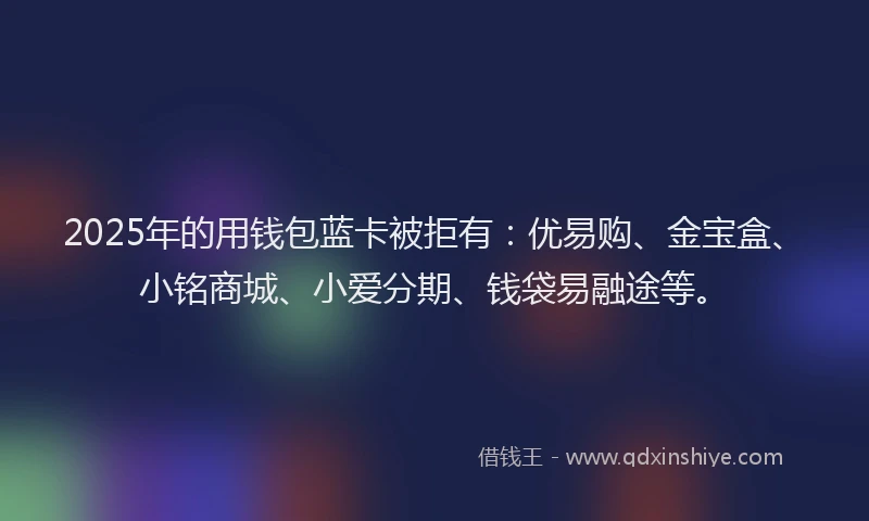 2025年的用钱包蓝卡被拒有：优易购、金宝盒、小铭商城、小爱分期、钱袋易融途等。