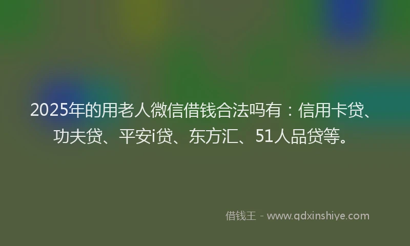 2025年的用老人微信借钱合法吗有：信用卡贷、功夫贷、平安i贷、东方汇、51人品贷等。